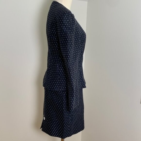 Vintage Louis Feraud skirt suit, navy with white polka dots, US 6 - Picture 5 of 9